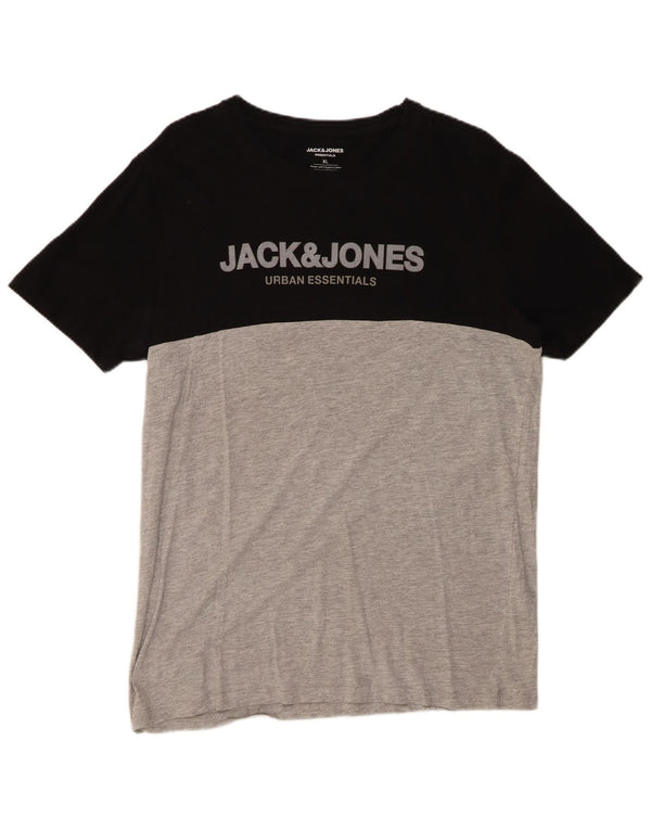 JACK & JONES T-shirt grafica da uomo XL XL in cotone color block nero
