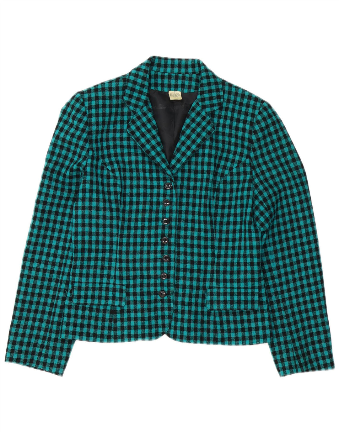 Giacca blazer da donna a 7 bottoni VINTAGE UK 12 in lana a quadretti verde medio