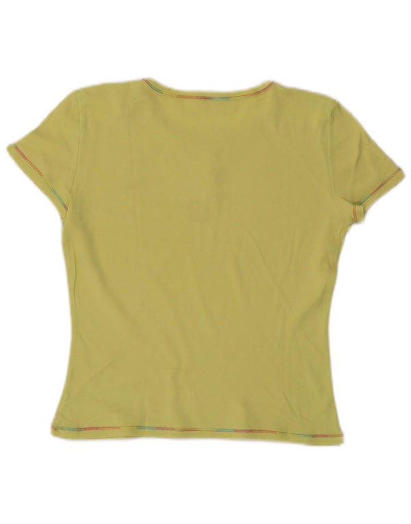 T-shirt corta da donna Benetton Top UK 10 piccola in cotone giallo