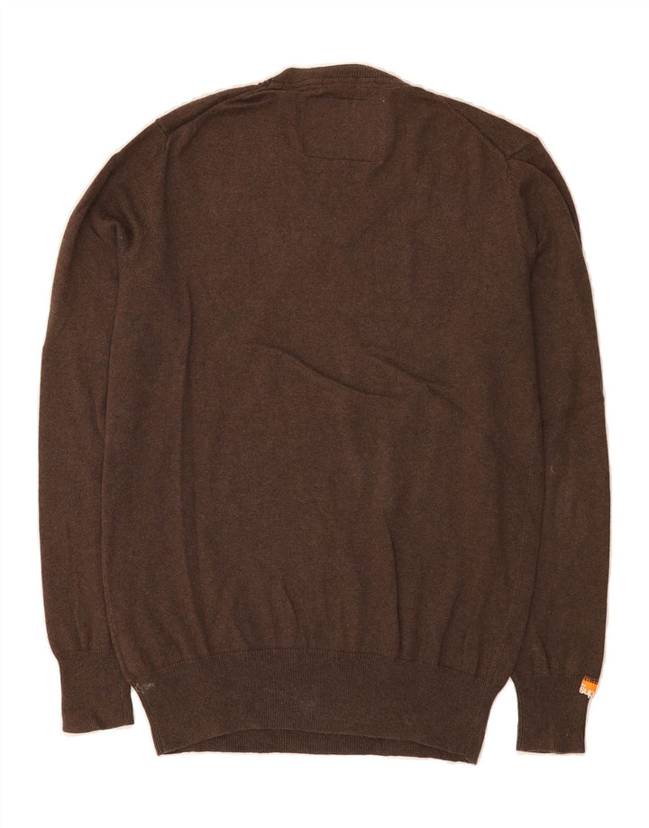 SUPERDRY Mens V-Neck Jumper Sweater Medium Brown Cotton Vintage Superdry and Second-Hand Superdry from Messina Hembry 