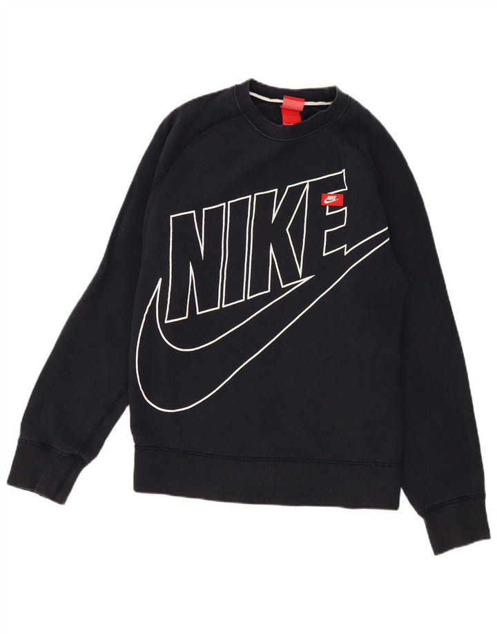 Felpa grafica Nike da uomo, maglione grande, cotone blu navy