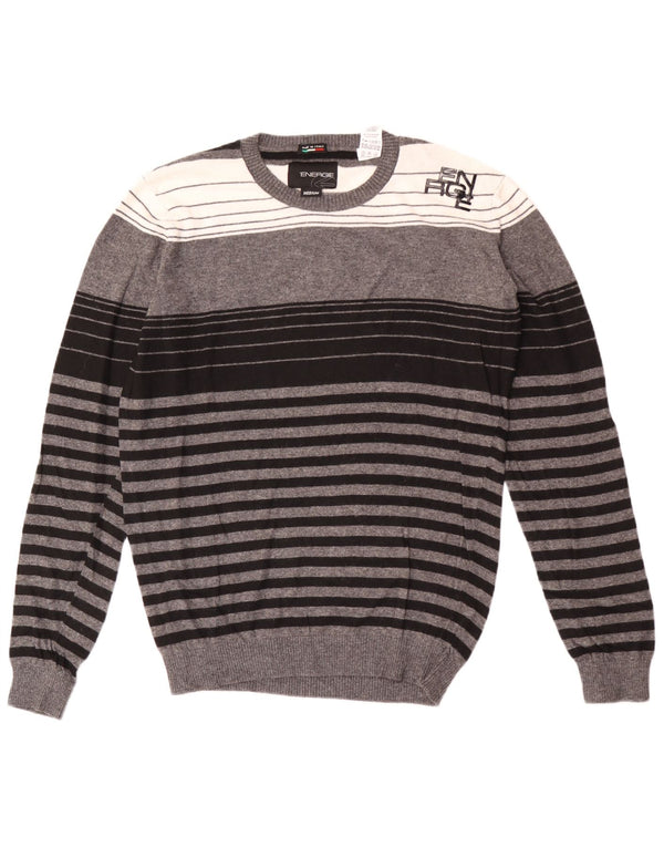 Sixty Maglione da uomo girocollo in viscosa a righe grigio medio