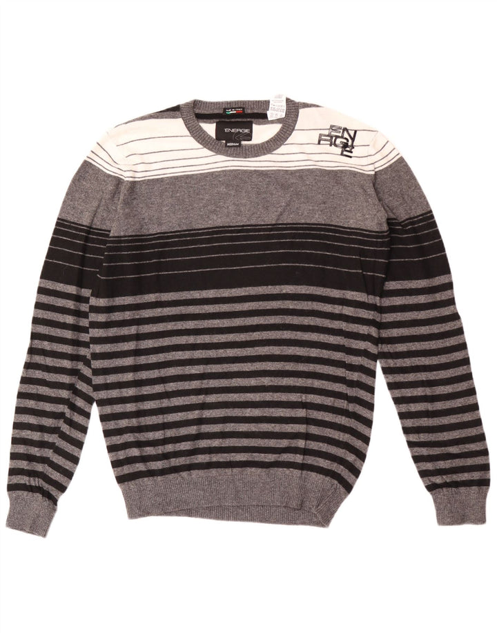 Sixty Maglione da uomo girocollo in viscosa a righe grigio medio