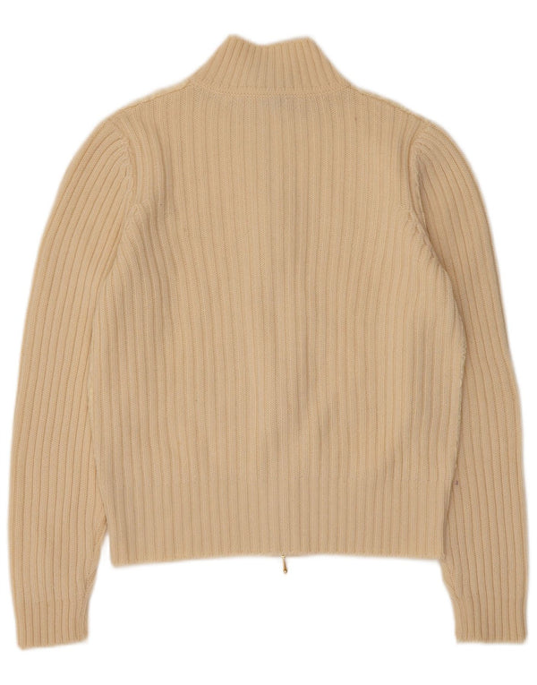 Luisa Spagnoli maglione cardigan da donna UK 14 medio bianco sporco floreale