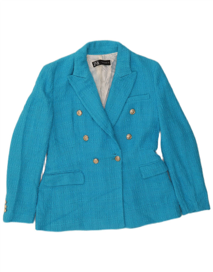 Giacca blazer doppiopetto da donna Zara UK 12 cotone blu medio