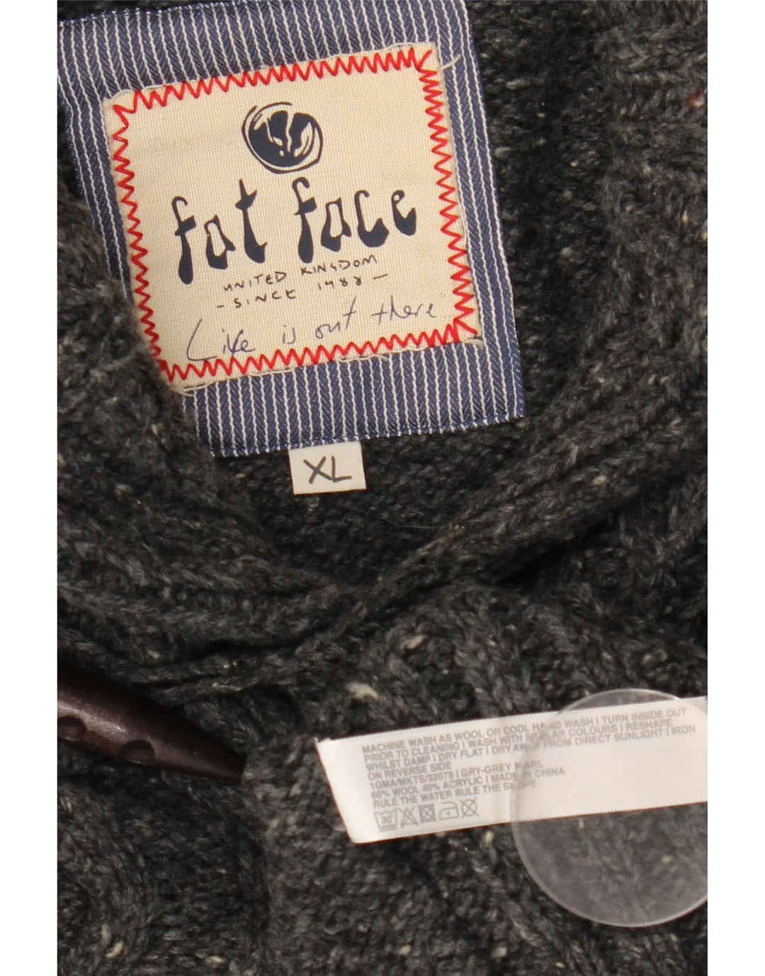 Maglione da uomo con collo a scialle Fat Face XL in lana screziata grigia