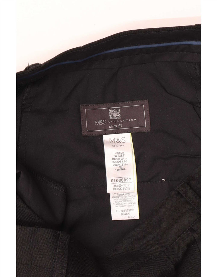 Pantaloni da abito slim fit da uomo Marks & Spencer W34 L31 poliestere nero