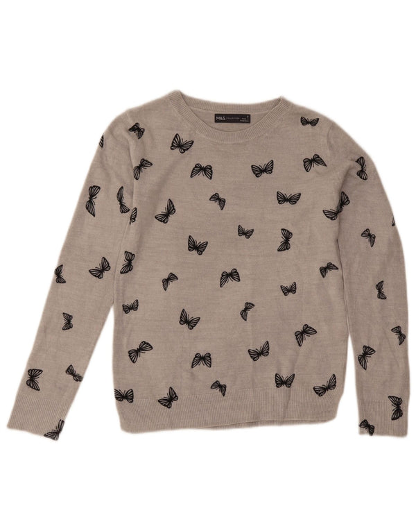 Maglione maglione con scollo a barca da donna Marks & Spencer UK 6 XS farfalla grigia