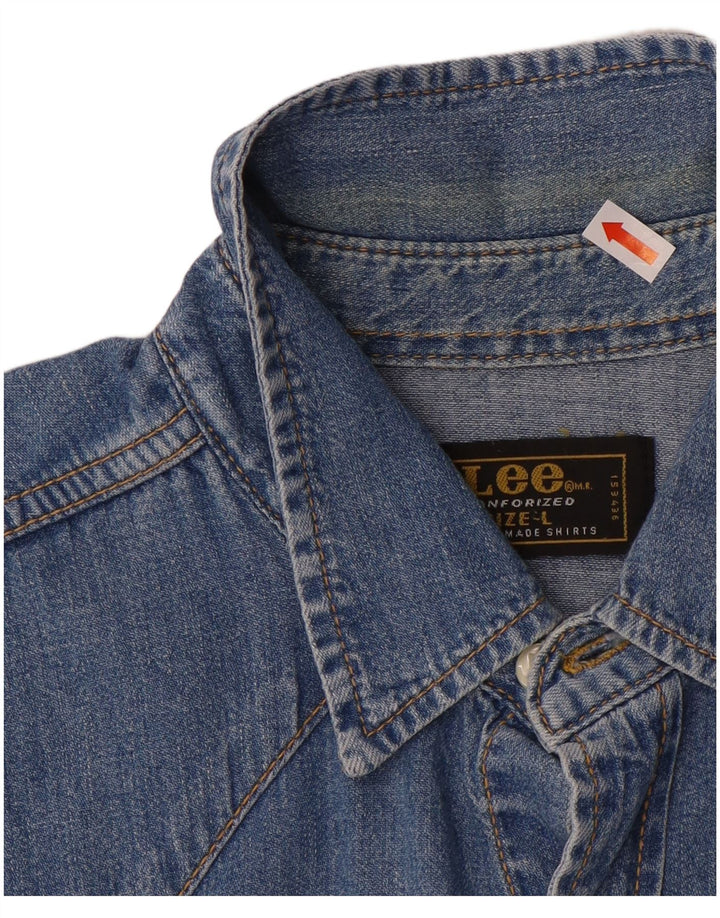 Camicia in denim da uomo Lee grande in cotone blu
