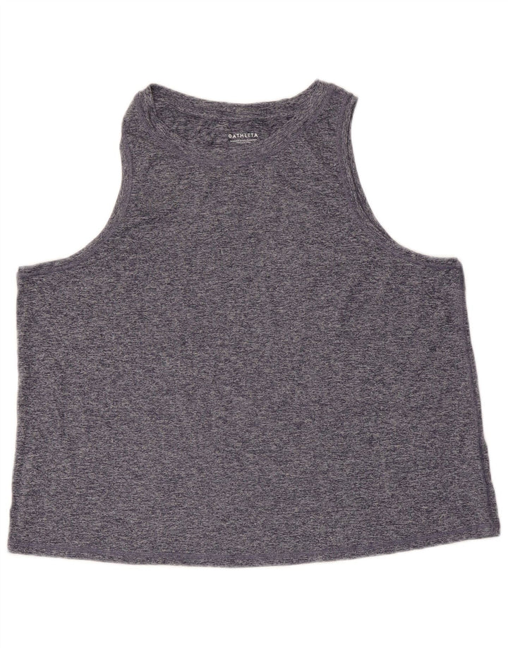 ATHLETA Canottiera corta da donna UK 18 XL Poliestere screziato blu navy