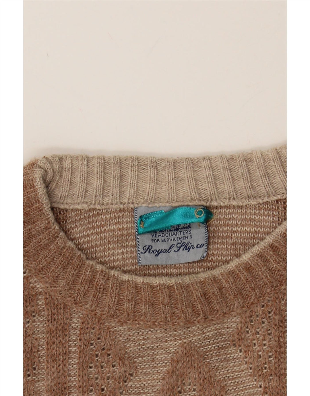 VINTAGE Mens Crew Neck Jumper Sweater Large Brown Argyle/Diamond Acrylic Vintage Vintage and Second-Hand Vintage from Messina Hembry 