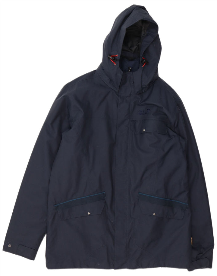 Giacca a vento con cappuccio da uomo Jack Wolfskin UK 42 XL poliestere blu navy