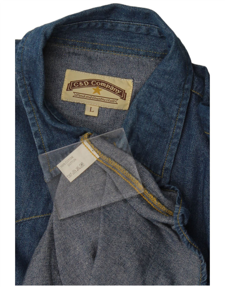 Camicia di jeans vintage da uomo grande in cotone blu