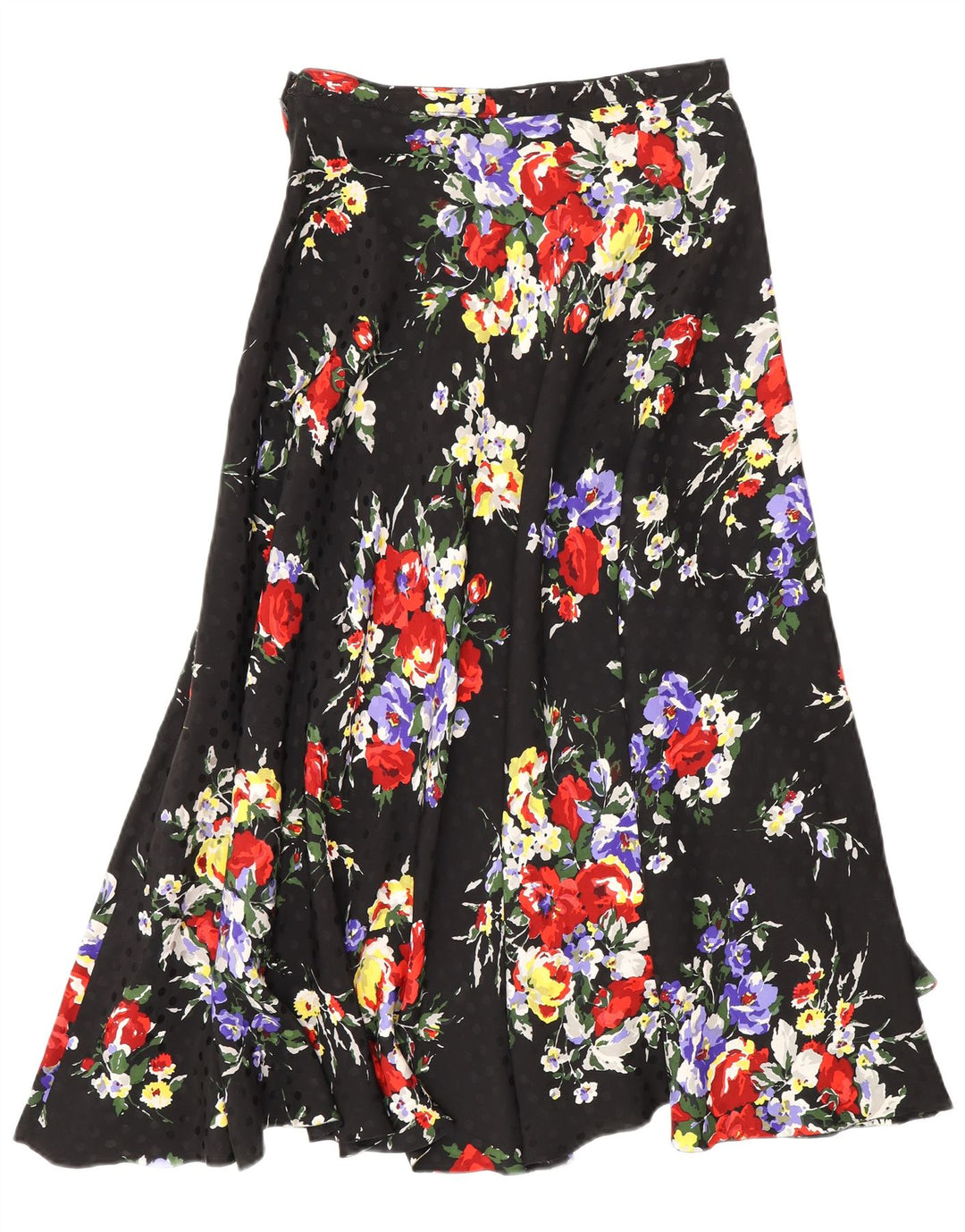 Gonna svasata da donna vintage W26 piccola floreale nera