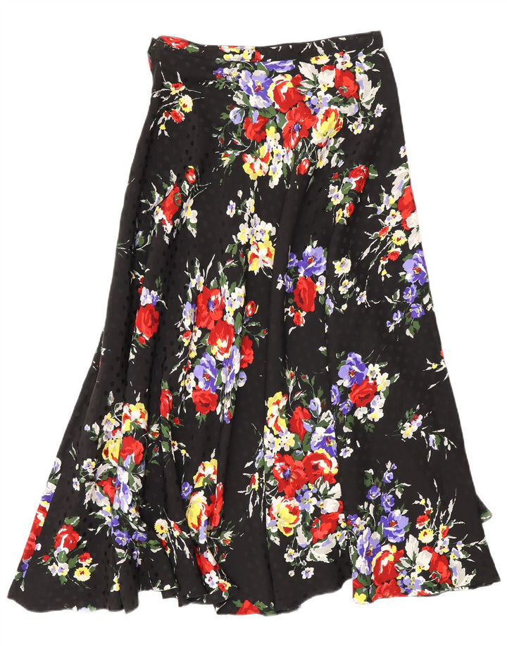 Gonna svasata da donna vintage W26 piccola floreale nera