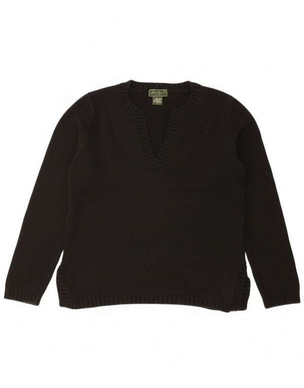 Eddie Bauer Womens V-Neck Jumper Sweater UK 14 Medium Black Cotton