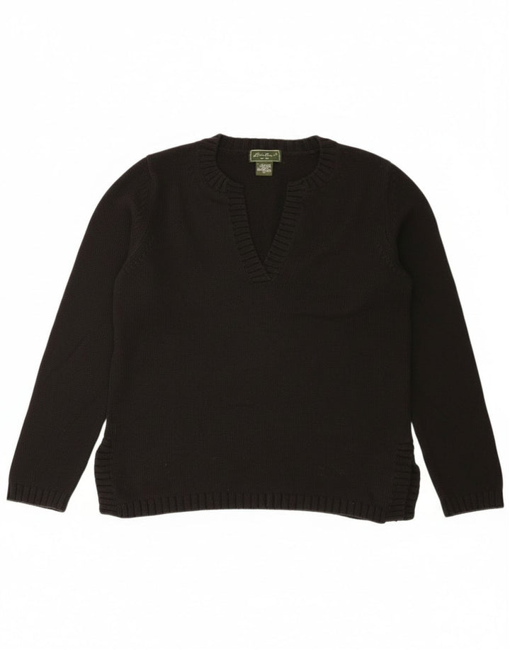 Maglione da donna con scollo a V Eddie Bauer UK 14 cotone nero medio