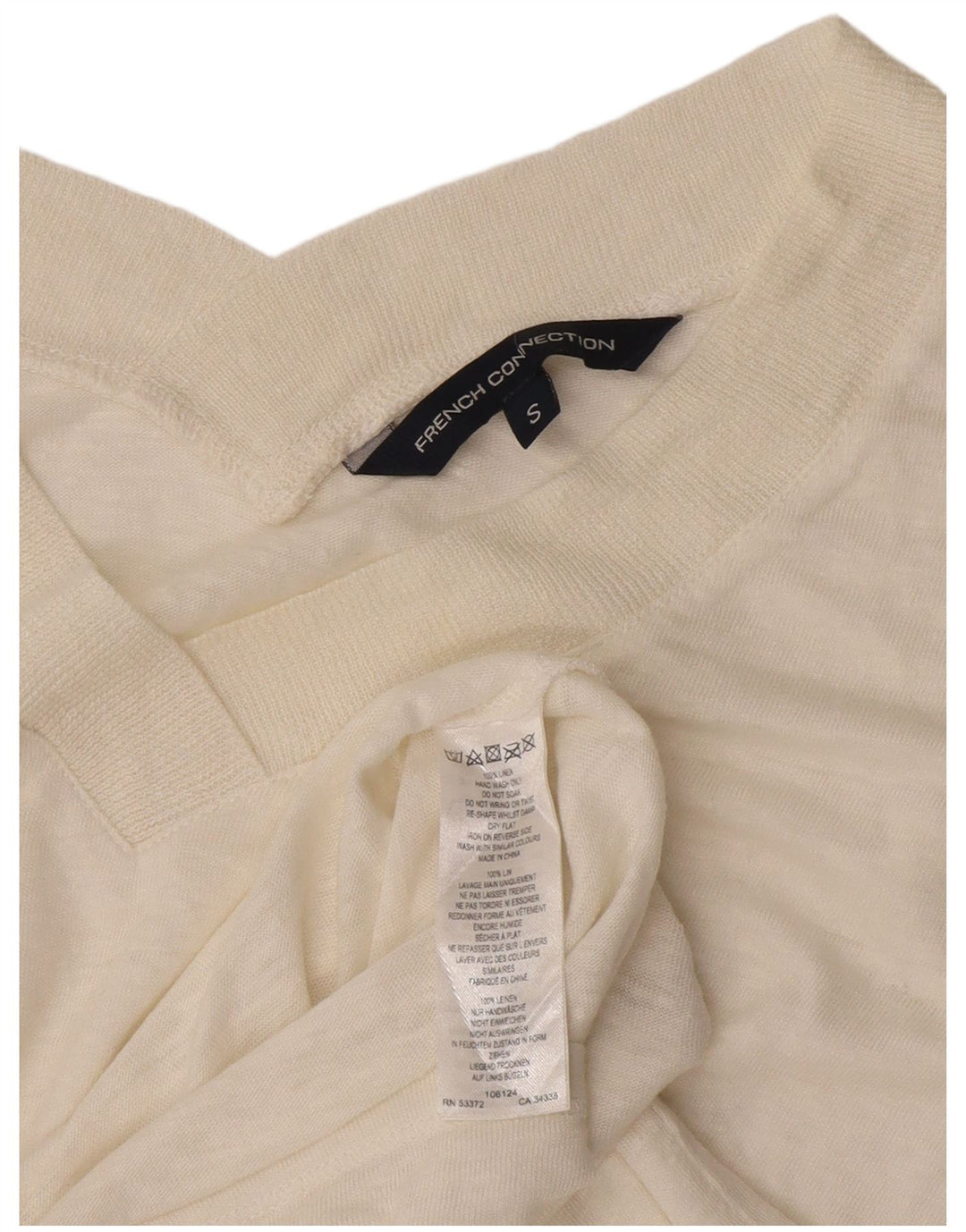 T-shirt corta da donna French Connection Top UK 10 piccolo lino bianco sporco