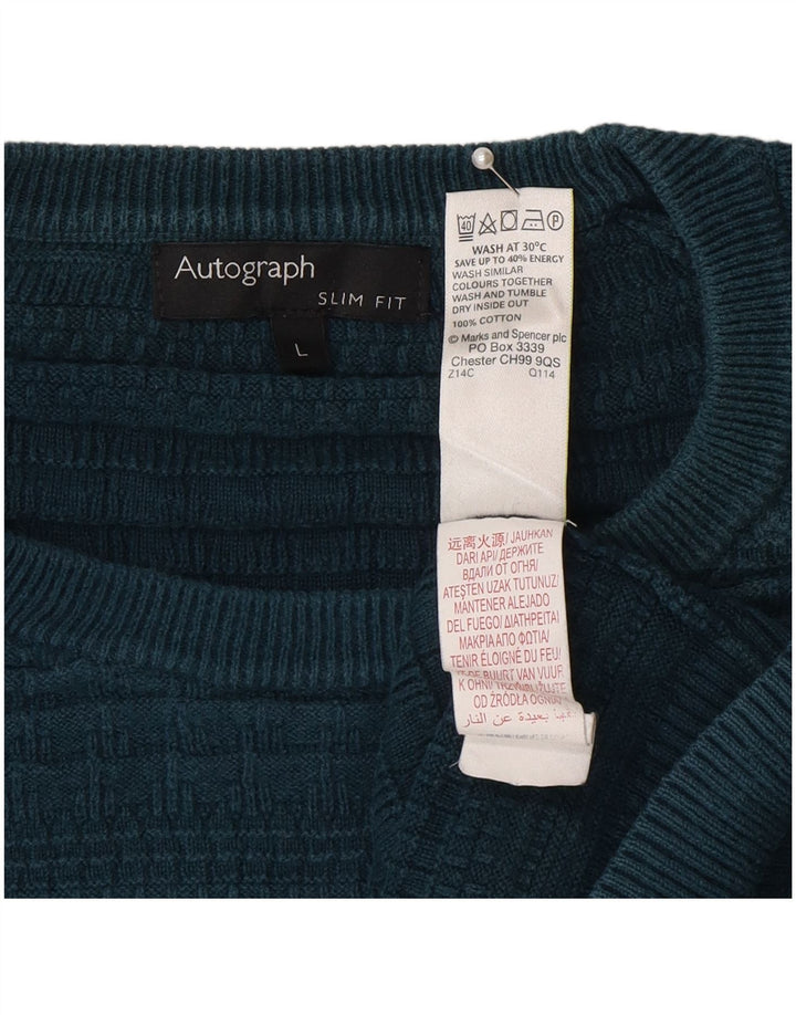 Maglione girocollo da uomo Marks & Spencer slim fit autografo grande blu