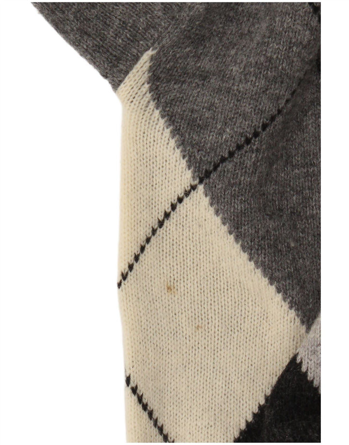 Maglione maglione girocollo da donna Benetton UK 10 piccolo grigio a rombi/diamante