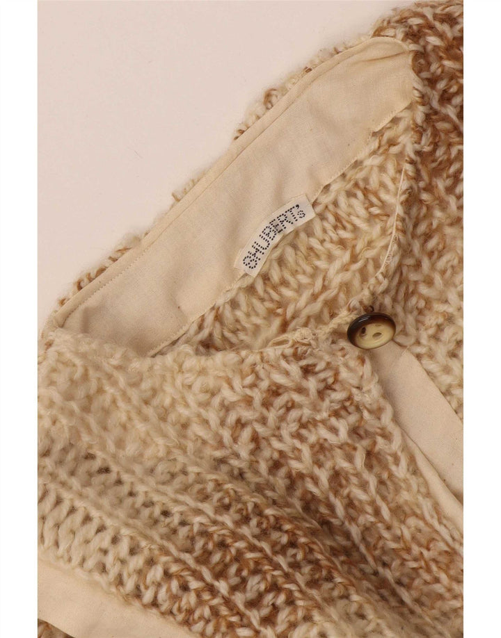 Maglione vintage da donna con collo a bottoni, UK 10, piccolo beige screziato