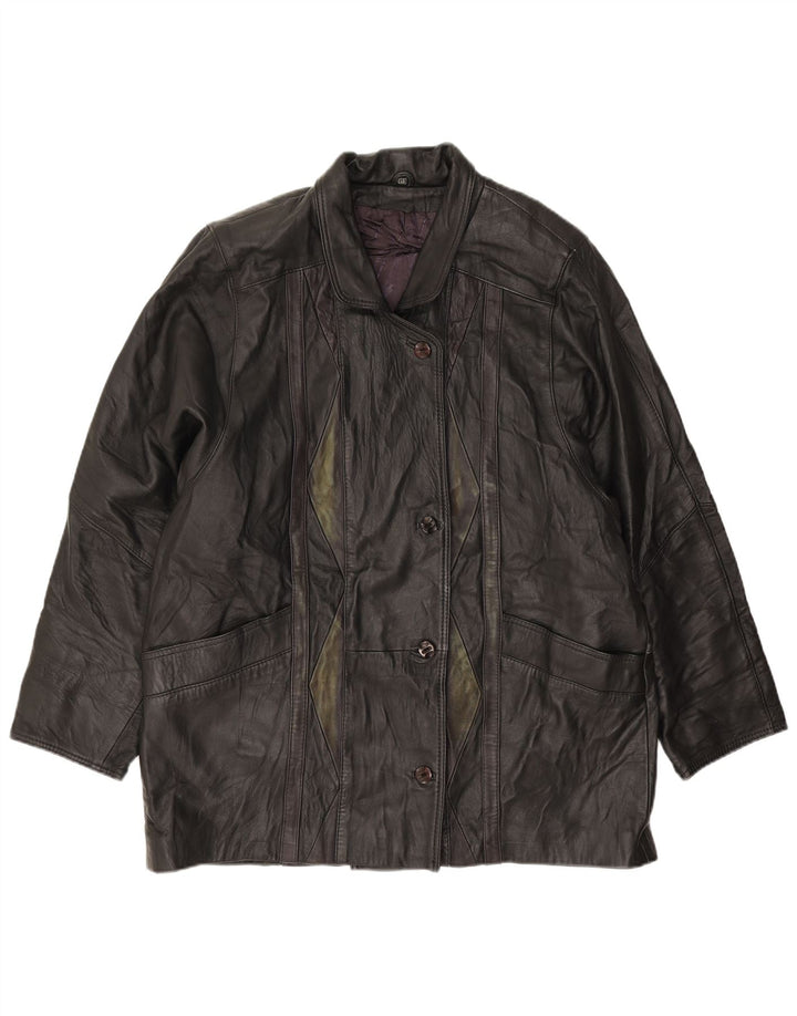 Giacca in pelle vintage da donna vestibilità ampia EU 46 XL in pelle nera