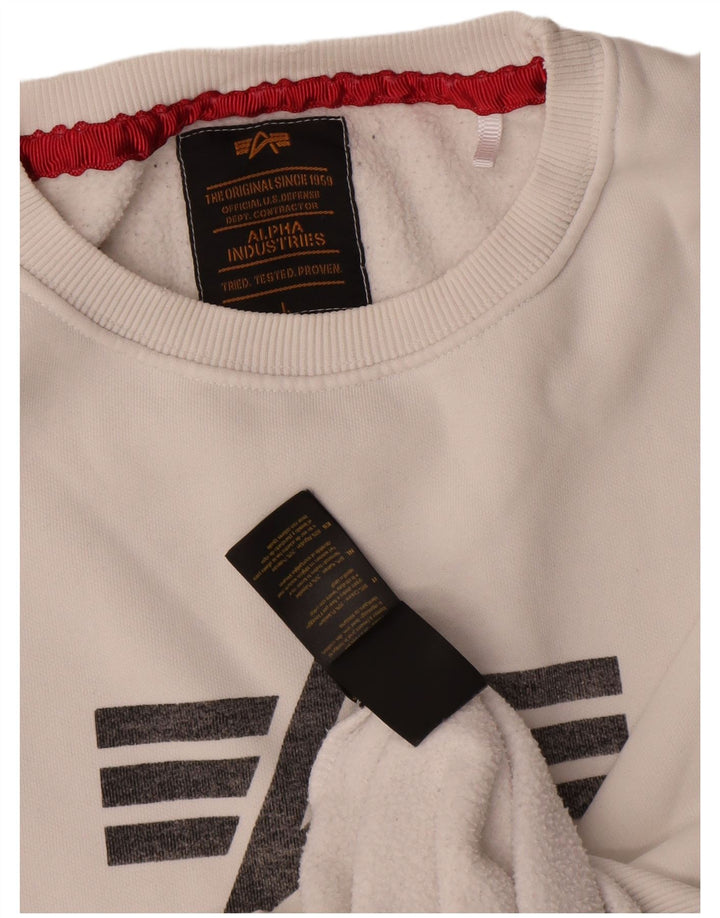 Felpa grafica da uomo Alpha Industries, maglione grande, cotone bianco