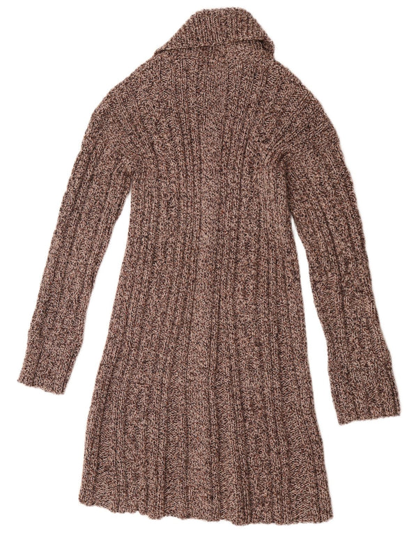 Maglione cardigan lungo da donna vintage UK 14 Marrone medio