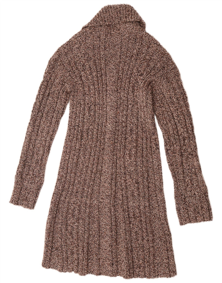 Maglione cardigan lungo da donna vintage UK 14 Marrone medio