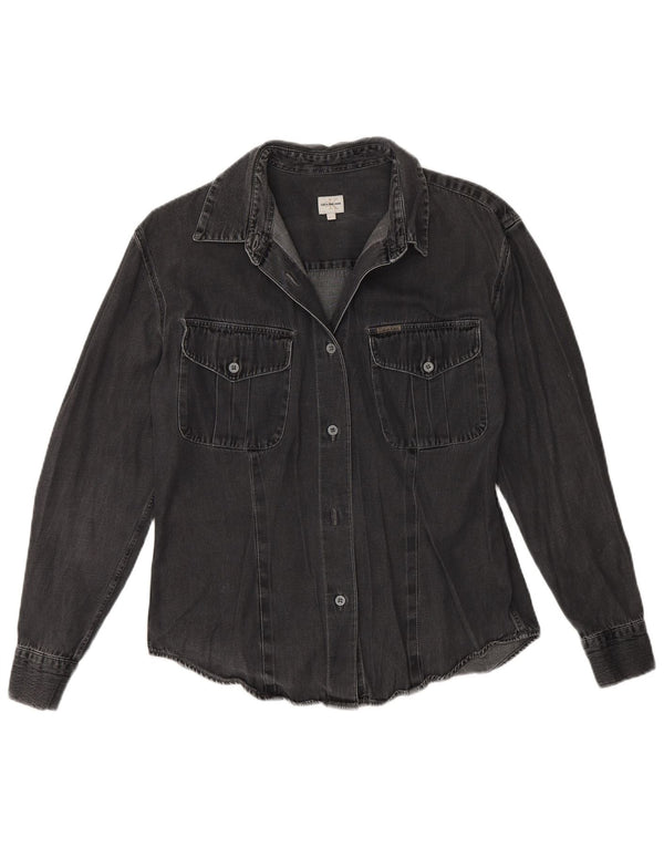 Calvin Klein Camicia di jeans da donna UK 14 Large Grigio Cotone