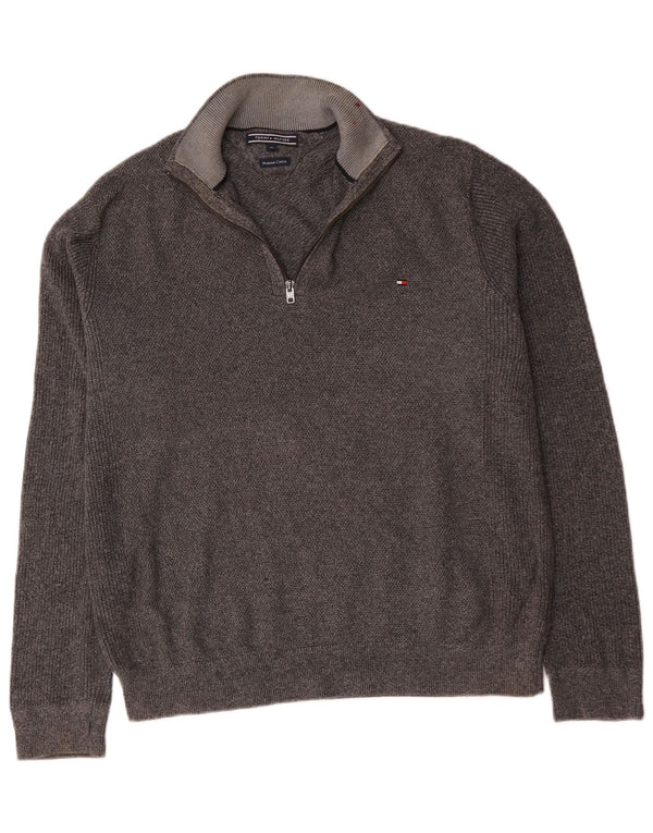 Maglione maglione con zip da uomo Tommy Hilfiger XL in cotone grigio