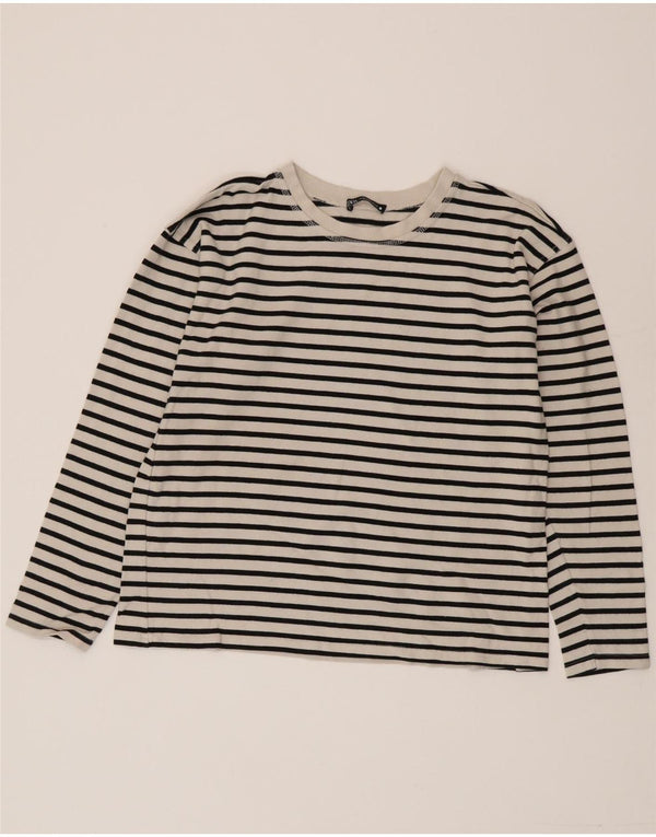 Top Zara da donna a maniche lunghe UK 14 cotone a righe bianche medie