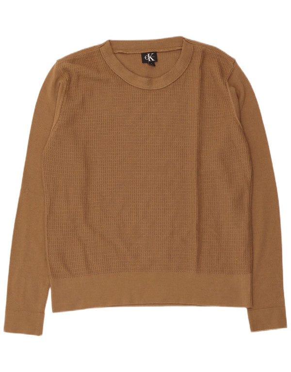 Maglione maglione con scollo a barca da donna Calvin Klein UK 14 Acrilico marrone medio