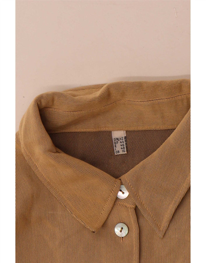Camicia lunga da donna vintage UK 16 grande in viscosa beige