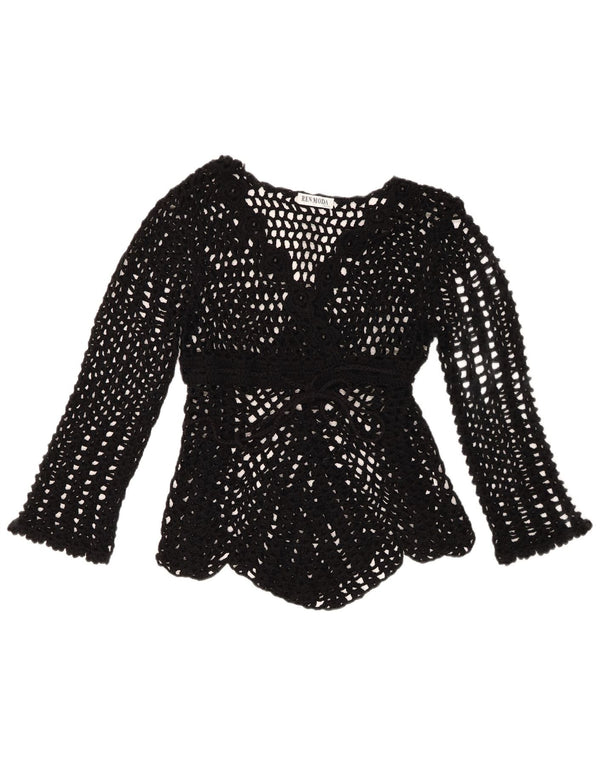 Camicetta vintage da donna trasparente all'uncinetto Top UK 18 XL cotone nero