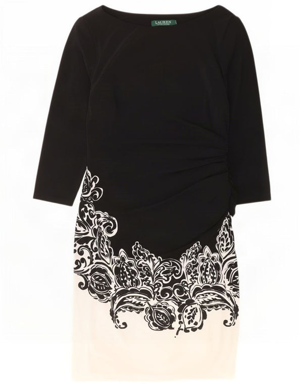 Abito tubino con maniche a 3/4 da donna Ralph Lauren UK 12 Medium Black Paisley
