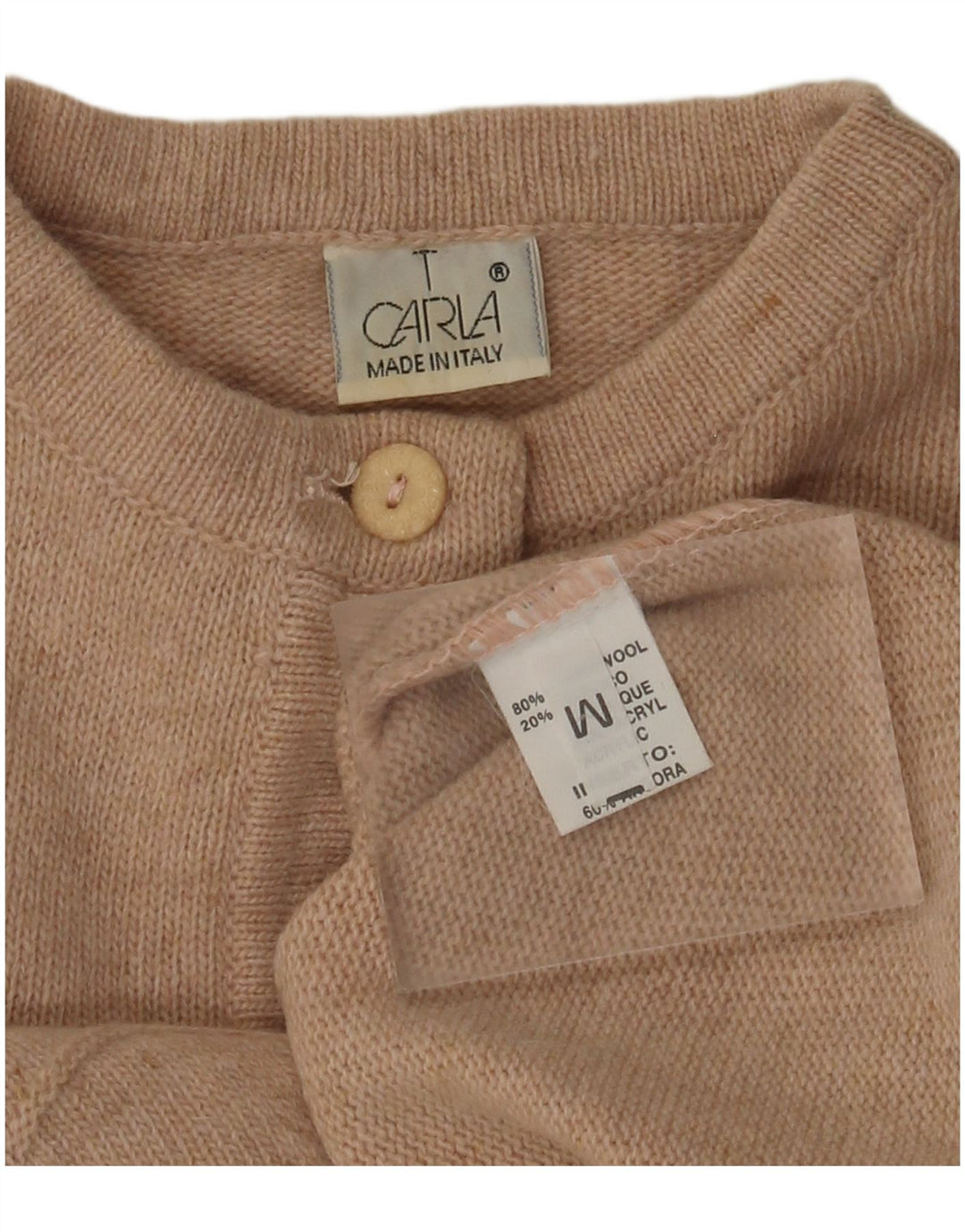 Maglione da donna VINTAGE con collo a bottoni UK 14 Beige medio floreale