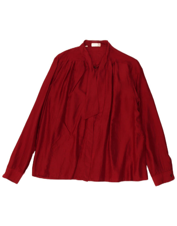 Camicetta da donna vintage con cravatta sul davanti IT 46 grande seta bordeaux