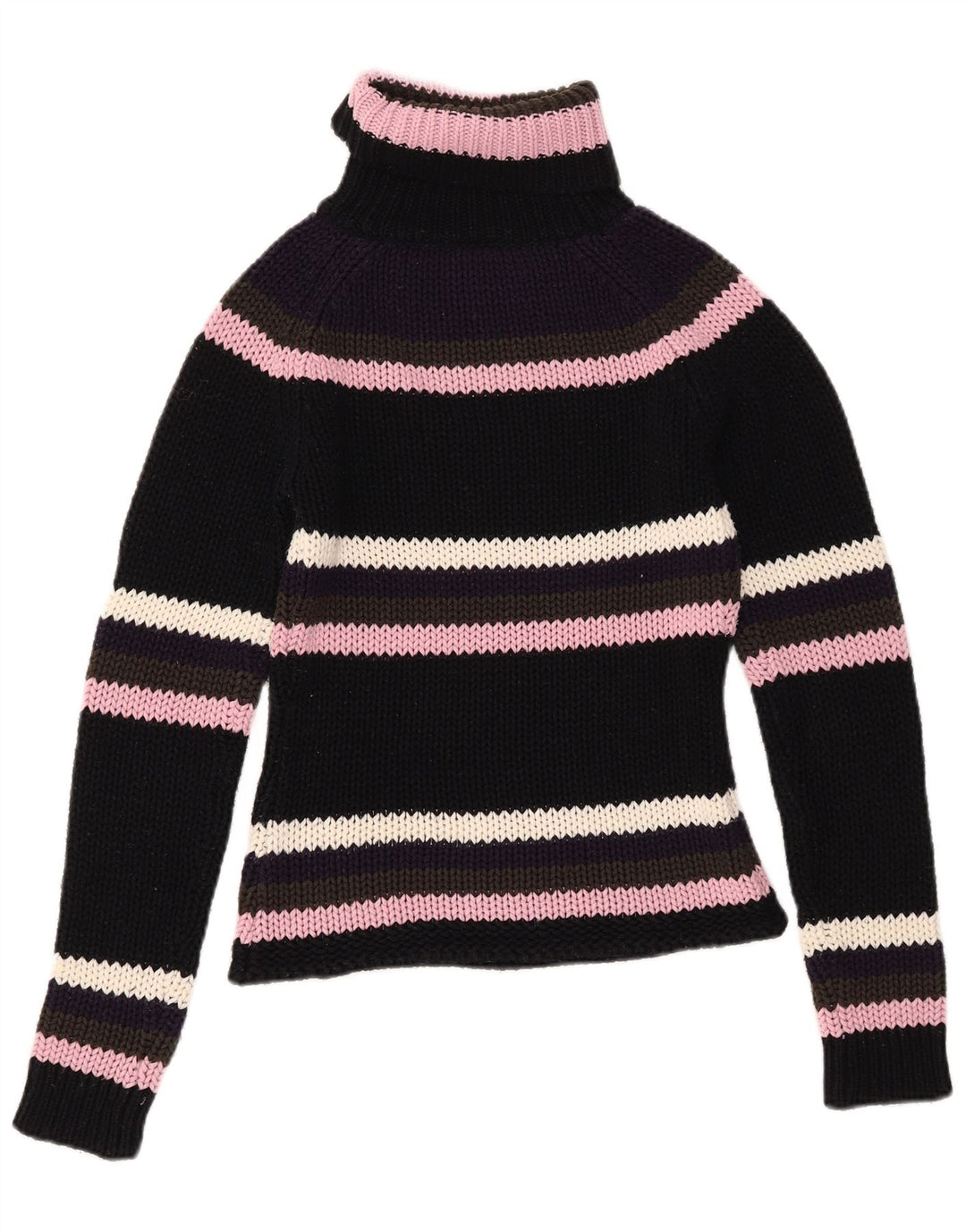 Madonna Maglione da donna con collo alto e maglione UK 12 Acrilico a righe nere medie