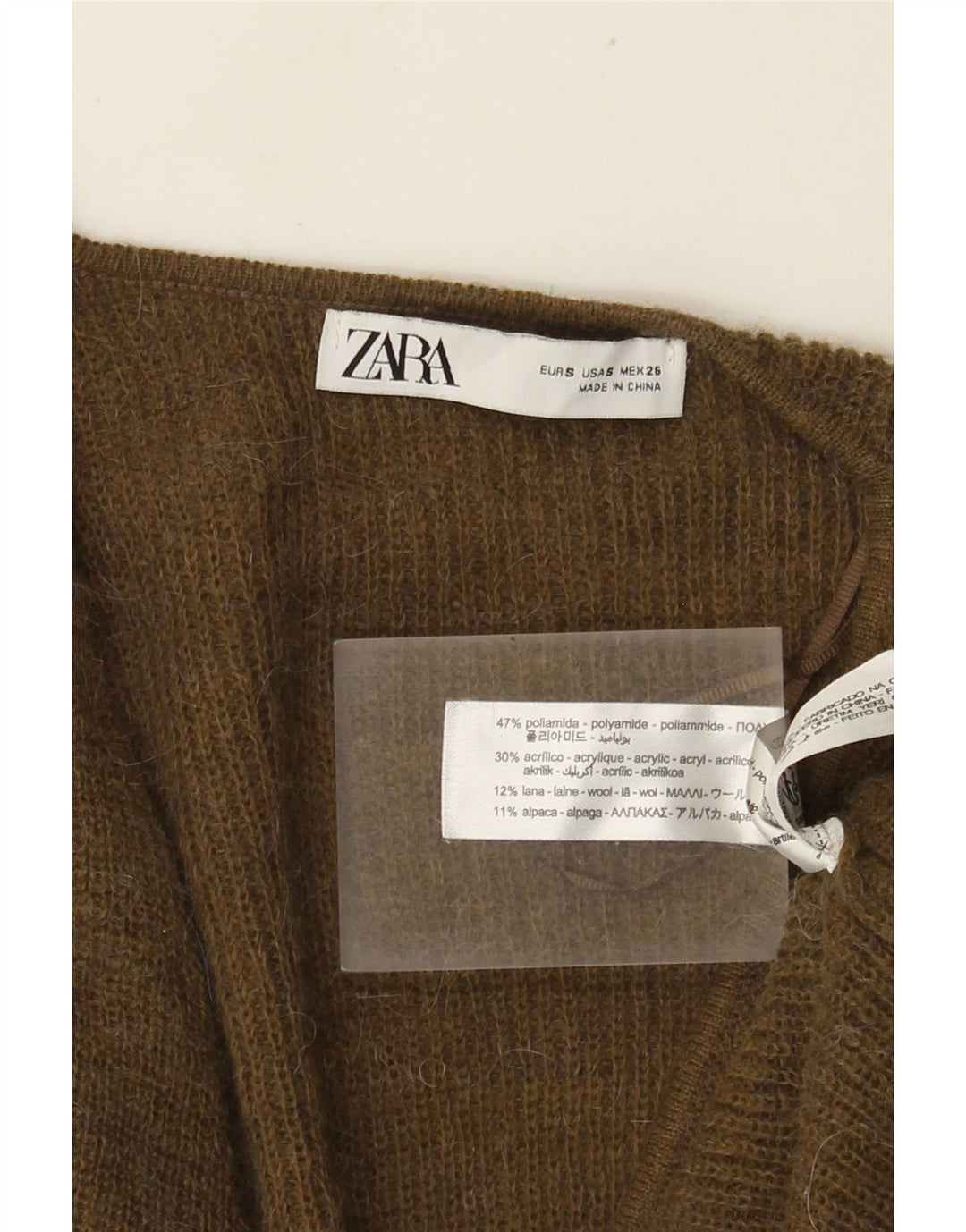 Maglione cardigan avvolgente da donna Zara UK 10 piccolo kaki poliammide