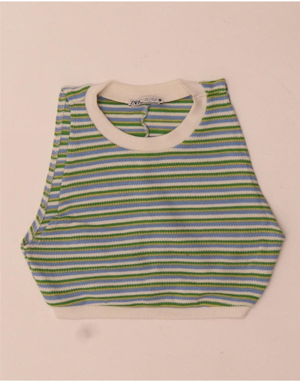 Blusa corta senza maniche da donna Zara UK 8 piccola a righe multicolore