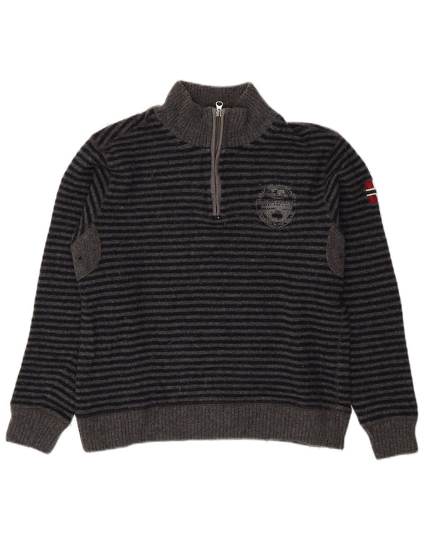 Maglione da donna con collo con zip Napapijri UK 16 Lana a righe grandi grigie