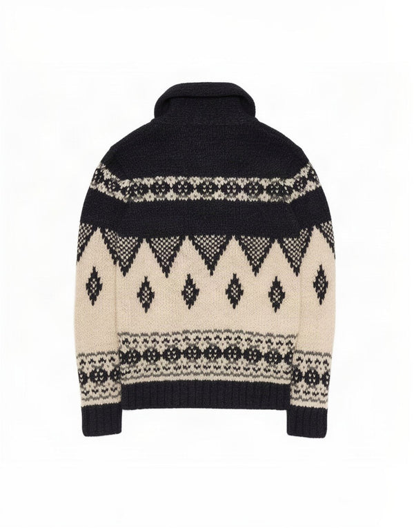 Celio Mens Cardigan Sweater Medium Navy Blue Fair Isle Acrylic