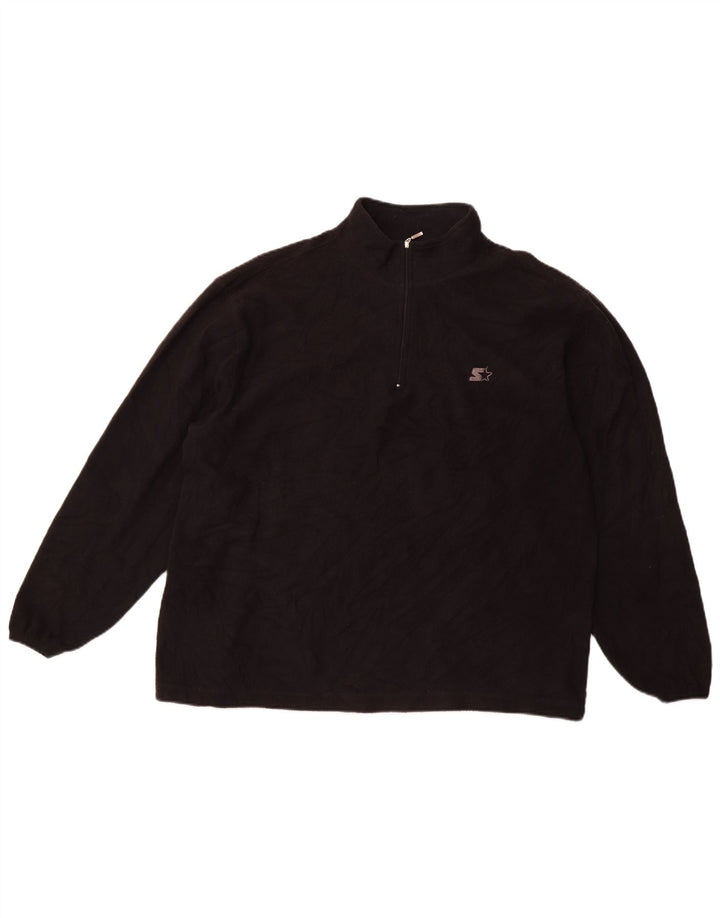 Maglione in pile da uomo STARTER con zip e collo, grande, in poliestere nero, sportivo