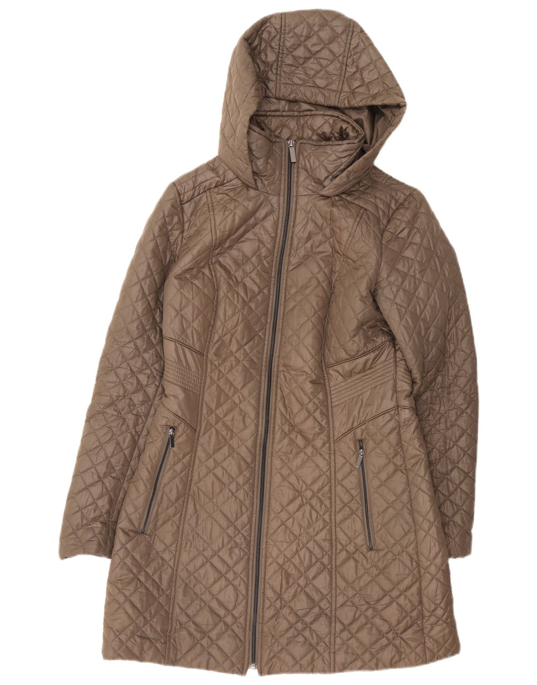 Cappotto imbottito trapuntato con cappuccio da donna French Connection UK 10 piccolo marrone