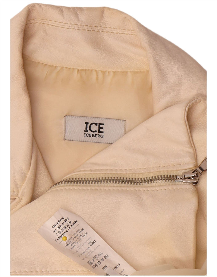 Giacca da motociclista in pelle da donna Iceberg UK 14 Pelle media bianco sporco
