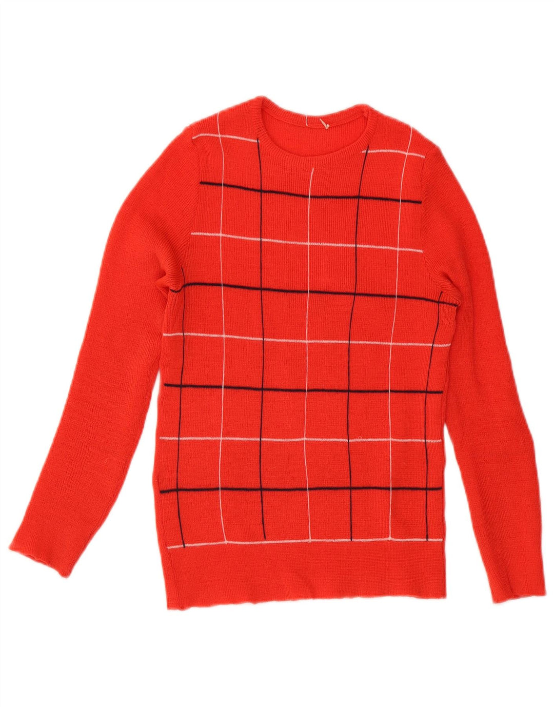 Maglione maglione girocollo da donna vintage UK 8 piccoli quadri rossi