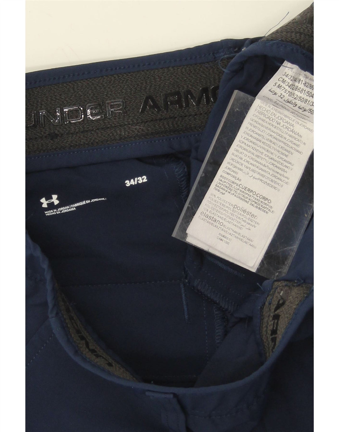 UNDER ARMOUR Mens Straight Chino Trousers W34 L32 Navy Blue Polyester Vintage Under Armour and Second-Hand Under Armour from Messina Hembry 