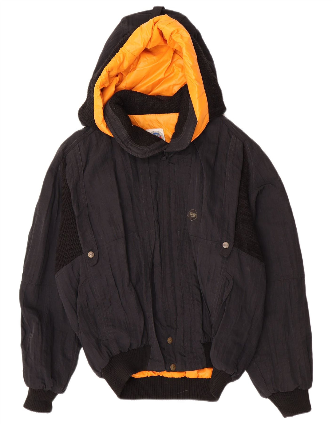POP 84 Giubbotto bomber con cappuccio da uomo UK 40 Large Nero Colorblock Poliammide