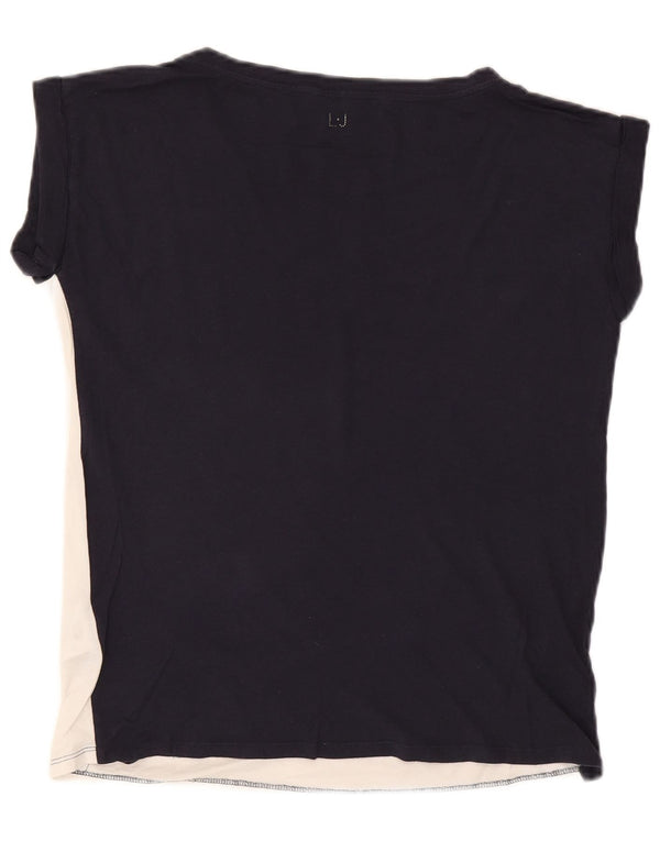 LIU JO Womens Graphic T-Shirt Top UK 14 Medium Navy Blue Geometric Cotton